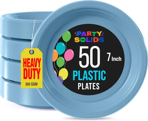 Miniatura 25 de Exquisite Party Solids - Platos de plástico naranja para suministros de fiesta, platos desechables de 10 pulgadas, 50 piezas, juego de vajilla