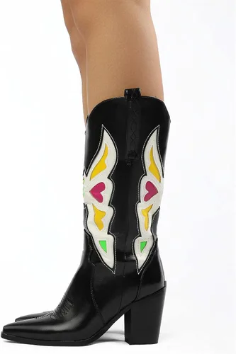 Miniatura 3 de Botas vaqueras bordadas estilo vaquero para mujer, botas de media pantorrilla, botas de tacón grueso