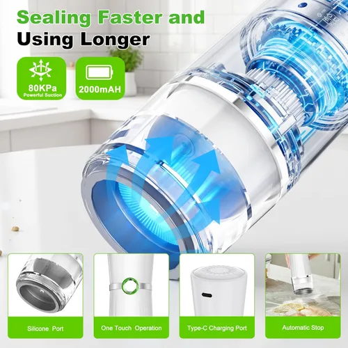 Miniatura 4 de Sellador al vacío para alimentos (máquina compacta selladora al vacío + 40 bolsas de vacío reutilizables), ahorrador de alimentos al vacío de mano