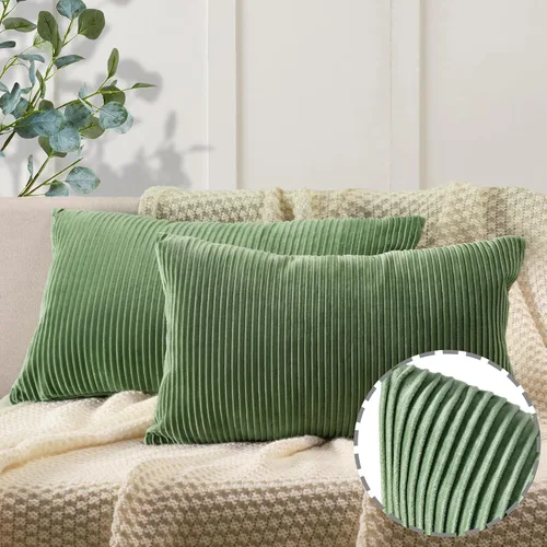 Miniatura 21 de YCOLL Juego de 2 fundas de almohada beige de 18 x 18 pulgadas, patrón de rayas de terciopelo, almohadas suaves para decoración del hogar, fundas