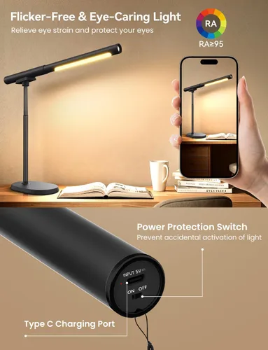 Miniatura 7 de Lámpara de escritorio recargable, lámpara de mesa magnética ajustable con tubo de luz cilíndrico extraíble para estudio y dormitorio, control táctil