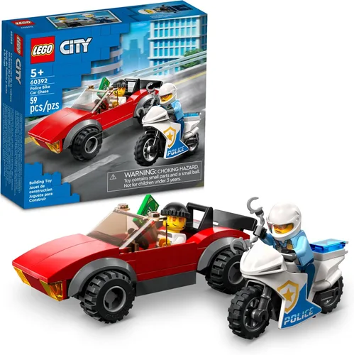 LEGO City Police Bike Car Chase 60392, juguete con vehículo de carreras y juguetes de motocicleta para niños de 5 años más, idea de regalo para