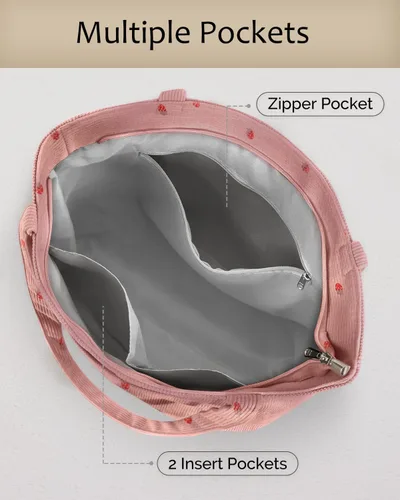 Miniatura 5 de Prite Bolsa de pana para mujer, bolsa de hombro grande con cremallera y bolsillos para la universidad, trabajo, viajes, compras