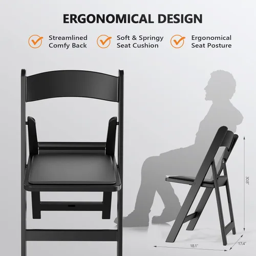 Miniatura 3 de FCH Silla plegable de plástico con asiento acolchado, sillas plegables de resina con cojín suave, cómoda y resistente, adecuada para interiores
