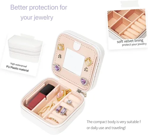 Miniatura 3 de KElofoN Joyero de viaje, joyero de viaje, organizador de joyas de viaje, caja organizadora de joyas pequeña para niñas y mujeres con espejo