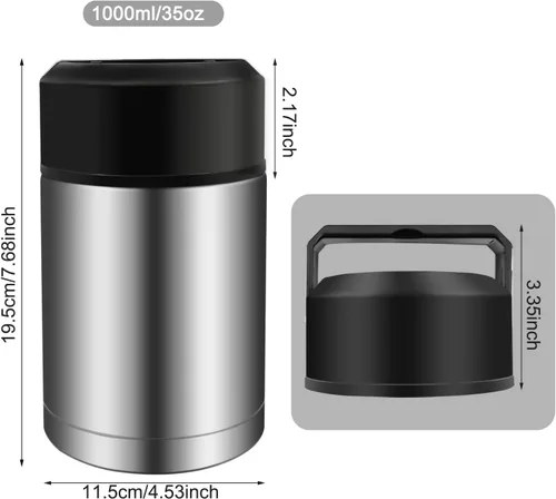 Miniatura 4 de Termo para Sopa de 35 onzas, Termo de Acero Inoxidable para Comida Caliente, Frasco Térmico de Boca Ancha para Comida, Contenedor de Almuerzo