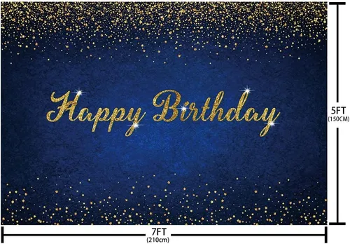 Miniatura 4 de MEHOFOND Telón de fondo azul y dorado de feliz cumpleaños con puntos dorados con purpurina azul real para mujeres, hombres y niños, decoración