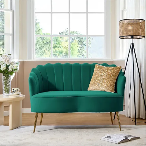 Miniatura 37 de HULALA HOME Silla decorativa moderna de terciopelo con respaldo en forma de concha, bonito sillón para sala de estar, dormitorio con patas doradas