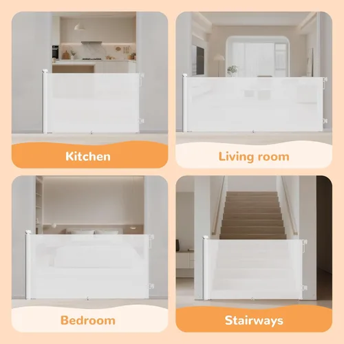 Miniatura 7 de Puerta retráctil para bebés para escaleras y puertas, 34 pulgadas de alto que se extiende hasta 71 pulgadas de ancho, puerta de malla para bebés