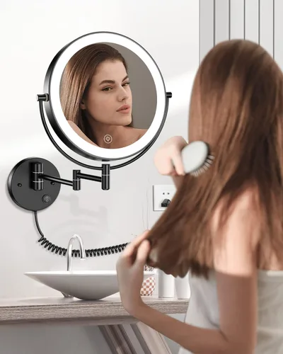 Miniatura 7 de Gospire Espejo de Aumento Iluminado de Pared de 9", Aumento 1X/10X Espejo de Baño LED de Doble Cara, 3 Luces de Color y Atenuación Sin Escalones