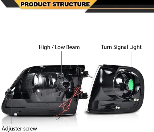 Miniatura 7 de CNNELL Juego de faros LED DRL estilo relámpago y luces de estacionamiento de esquina Lig compatibles con F150 Expedition 1997-2002/Ford F150