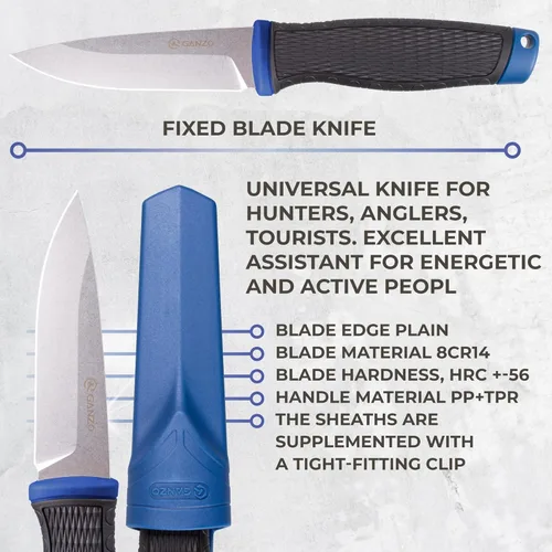 Miniatura 5 de Ganzo G806-BL Cuchillo de hoja fija 8CR14 Hoja de acero inoxidable Mango ergonómico antideslizante Camping Caza Pesca al aire libre EDC Cuchillo