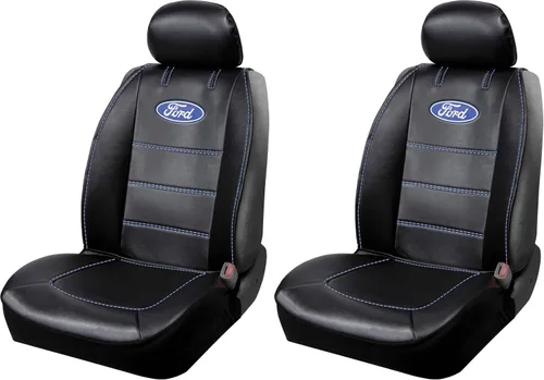 Plasticolor 008625R01 Funda de Asiento Deluxe Ford con Logo Bordado Costuras de Alto Contraste Premium 3 Piezas Sin Laterales para Coche Camión o