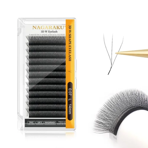 Miniatura 126 de NAGARAKU Extensiones de pestañas Double Tips 4D W, suministros con puntas dobles, gruesas con rizado D de 0.07 mm, bandeja mixta 8-15 mm, 0.07-D