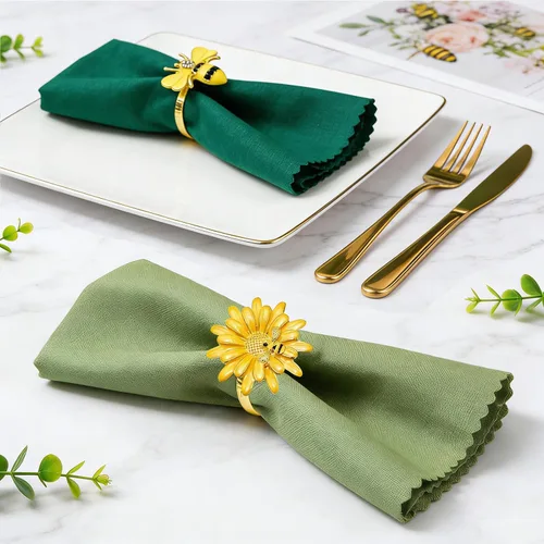 Miniatura 6 de Juego de 8 servilleteros de girasol, juego de 8 servilleteros de abejas y flores, para fiesta de primavera, jardín, boda, baby shower, comedor