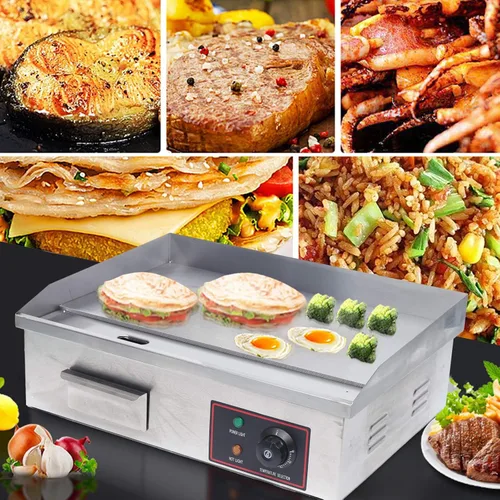Miniatura 2 de Plancha eléctrica de encimera plana, parrilla comercial de acero inoxidable con control de temperatura ajustable, parrilla de restaurante