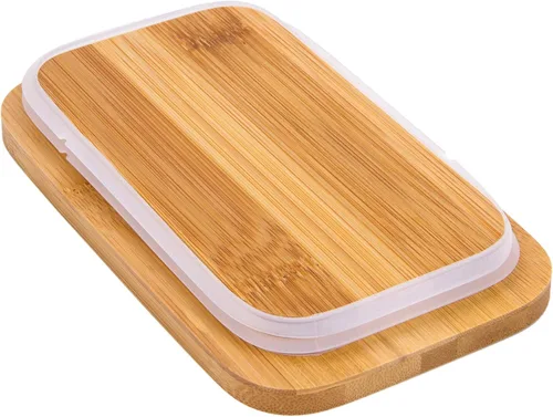 Miniatura 9 de Mantequillera con tapa y cuchillo, recipiente de cerámica para mantequilla con tapa de bambú para encimera, platos de mantequilla más grandes