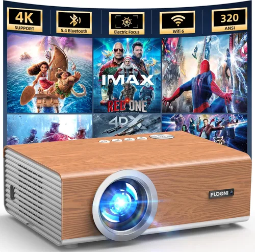 Miniatura 10 de [Enfoque eléctrico/alto brillo] Proyector FUDONI con WiFi y Bluetooth, nativo 1080P Real 400 lúmenes ANSI, proyector de cine al aire libre, pantalla