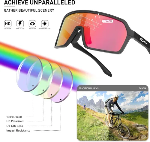 Miniatura 7 de SCVCN Gafas de ciclismo polarizadas deportivas MTB BMX, hombres y mujeres, correr, conducir, pesca, golf 02