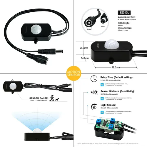 Miniatura 4 de Sensky Kit de Iluminación de Tira LED con Sensor de Movimiento Bajo Gabinete, Tira de Luz LED con Sensor de Movimiento, Adaptador de Corriente