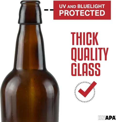 Miniatura 3 de Ilyapa Botellas de cerveza de vidrio ámbar de 16 onzas para elaboración casera – Paquete de 6 con tapas herméticas con sello de goma