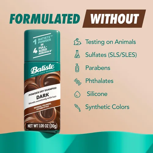 Miniatura 3 de Batiste Champú seco en polvo, absorbente de aceite, sin aerosol, se mezcla sin problemas para cabello oscuro, actualización instantánea del cabello