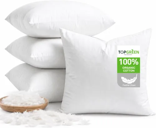Miniatura 10 de TOPGREEN Rellenos de Almohada de Plumas y Plumón 12 x 12 pulgadas, Juego de 2, Funda de Algodón 100% Orgánico, Almohadas Decorativas Cuadradas