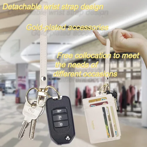 Miniatura 6 de Cartera delgada para mujer con bloqueo RFID para tarjetas de crédito, porta tarjetas tipo pulsera con cremallera para identificación, cartera