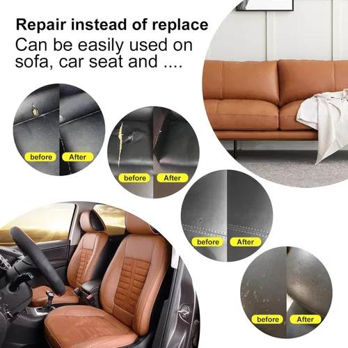 Miniatura 5 de ICARERCASE Cinta de reparación de cuero de 3 x 60 pulgadas, kit de parches de reparación autoadhesivo para sofás, asientos de automóvil, bolsos