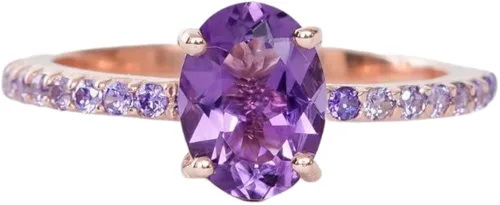 Miniatura 6 de KANISHKA GEMS JEWELS - Anillo de compromiso con amatista morada, chapado en oro rosa