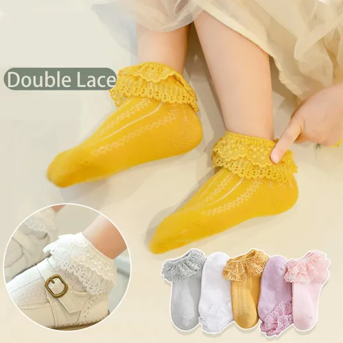 Miniatura 2 de Epeius - Calcetines con detalle de vuelo de encaje y ojales para recién nacidos, bebés y niñas pequeñas (paquete de 2346)