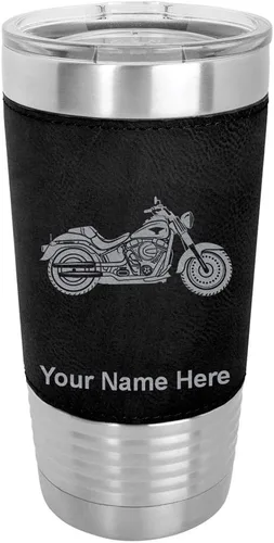Miniatura 21 de LaserGram Vaso aislado al vacío de 20 onzas, motocicleta, grabado personalizado incluido (cuero sintético, rústico)