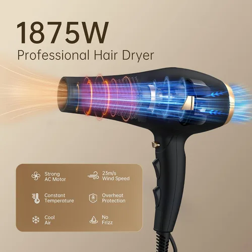 Miniatura 2 de CONFU Hair Dryer Professional Ionic - Salon Blow Dryer with Diffuser for Women & Men - 5X Fast Drying 1875 Watt Powerful Hair Blow Dryer with Comb