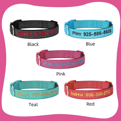 Miniatura 8 de Collares reflectantes personalizados para perros pequeños, medianos y grandes, con nombre bordado personalizado y número de teléfono, collar