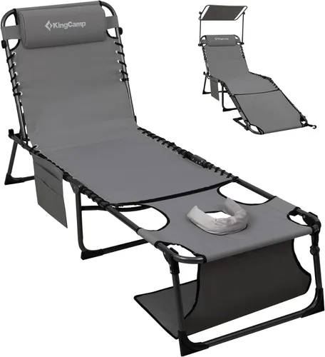 Miniatura 12 de KingCamp Silla de bronceado con agujero facial, sillas de descanso plegables para exteriores, cómodas, ajustables, de 5 posiciones, tumbona plegable