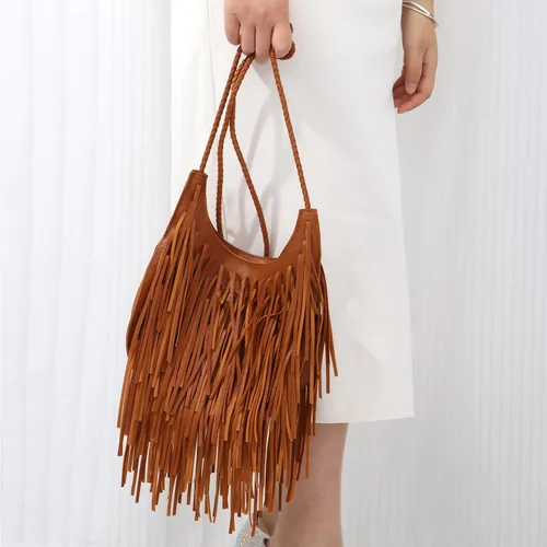 Miniatura 5 de Bolso bohemio con flecos, estilo occidental, bolso cruzado de piel de gamuza