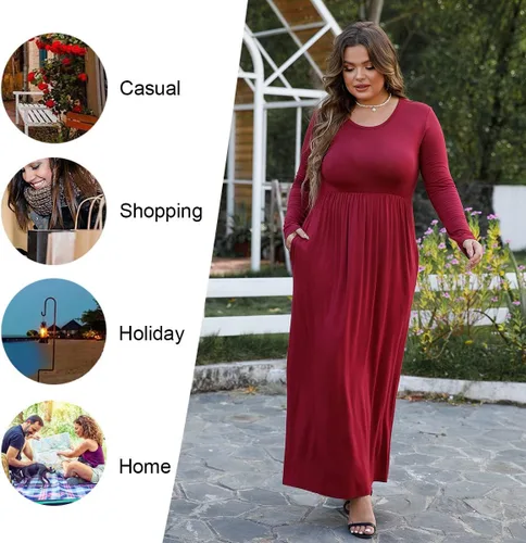 Miniatura 5 de LONGYUAN - Vestido largo de manga larga para mujer, de talla extragrande (XL-6XL), estilo casual, suave, con bolsillos