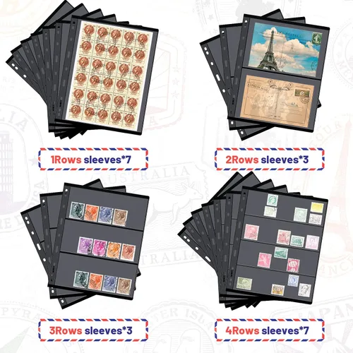 Miniatura 3 de 20 hojas de sellos para carpetas de álbumes de sellos, 1/2/3/4 bolsillos, coleccionistas, suministros de recogida, libro de sellos, 9 agujeros