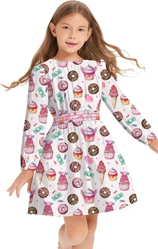 Vestido floral con cintura fruncida para niñas, ropa de juego para la iglesia, vacaciones, vestido midi suave con bolsillos