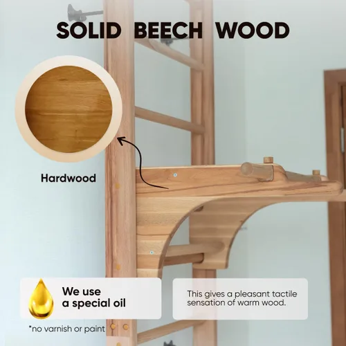 Miniatura 3 de Barras de Pared Suecas en Escalera para Niños y Adultos, hechas de Madera de Haya Sólida, Resisten Cargas hasta 400 kg, con Barra de Dominada
