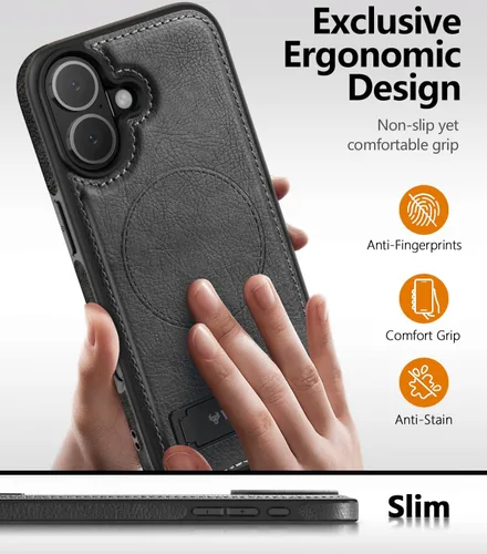 Miniatura 4 de WTCASE Funda magnética de piel para iPhone 17, soporte invisible integrado [compatible con Magsafe], funda protectora delgada con función atril