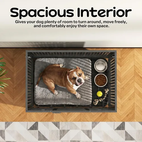 Miniatura 7 de Jaula para perros de alta resistencia de 38 pulgadas, a prueba de escapes de acero, jaula indestructible de doble puerta para interiores, perrera