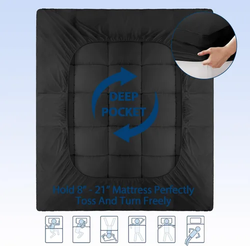 Miniatura 6 de ELEMUSE - Cubrecolchón refrescante individual, negro, para dolor de espalda, extragrueso, suave con cubierta de almohada de felpa con esquinas