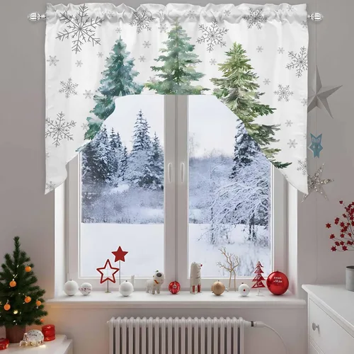 Cortinas de cocina con cenefa de árbol de Navidad, cenefa con bolsillo para barra, paneles de cortina para dormitorio, sala de estar, baño,