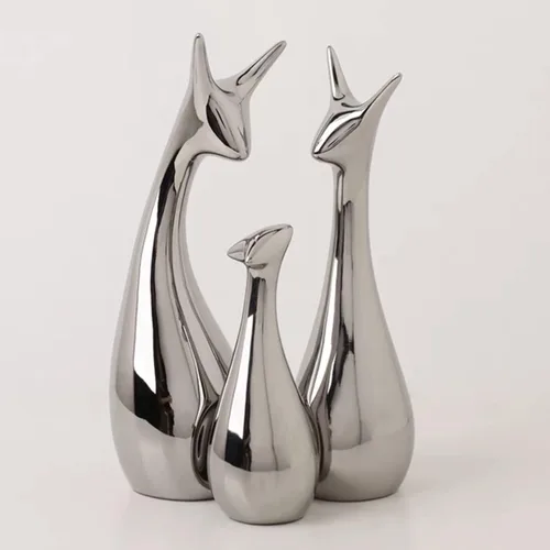 Estatua de cerámica moderna de plata brillante, decoración del hogar, jirafa, decoración para sala de estar, estante, estantería moderna, figuritas,
