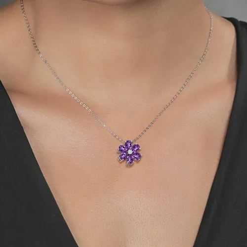 Miniatura 34 de Gem Stone King Collar de plata de ley 925 y oro amarillo de 10 quilates con piedra natal y diamantes cultivados en laboratorio, forma de pera
