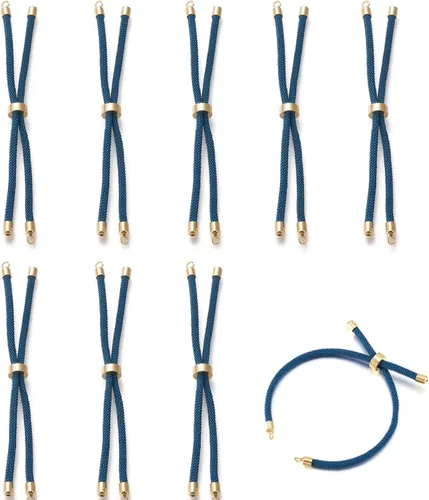 Miniatura 21 de 10 piezas de pulseras de cordón de nylon torcido para hacer joyas ajustables con deslizadores con accesorios de latón dorado para accesorios