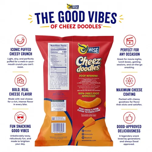 Miniatura 5 de Wise Snacks Cheez Doodles - Puffs horneados, queso cheddar real, 0.875 onzas (42 unidades), sin gluten