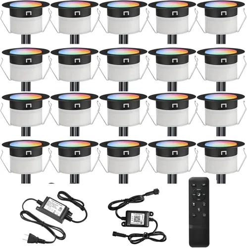 Miniatura 19 de Kit de luces LED para cubierta FVTLED, 10 piezas Φ1.22 WiFi Smart Phone Control de bajo voltaje empotrable RGBW para iluminación de cubierta Rgbw
