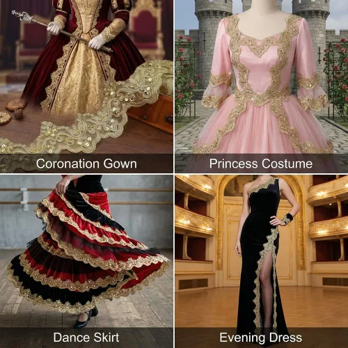 Miniatura 4 de IDONGCAI Cinta metálica de lentejuelas 3D con ribete de encaje dorado vintage para alteraciones de vestidos de novia, manualidades de cabaña